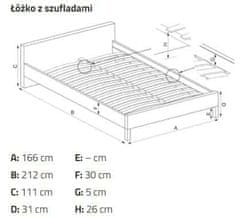 ATAN Manželská postel GORASHI 160x200 cm - šedá/ořech