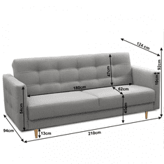 ATAN Celočalouněný 3-sed AMEDIA - látka šedá