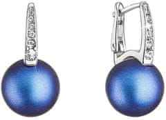 Evolution Group Tajemné stříbrné náušnice s tmavě modrou syntetickou perlou 31301.3