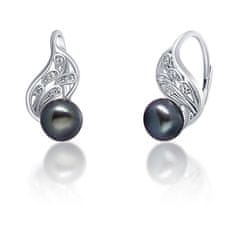 JwL Luxury Pearls Luxusní stříbrné náušnice s pravou černou perlou JL0674