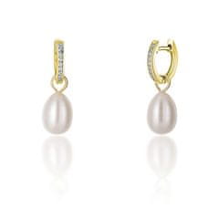 JwL Luxury Pearls Pozlacené kruhové náušnice á la vévodkyně Kate s pravou perlou a zirkony 3v1 JL0686