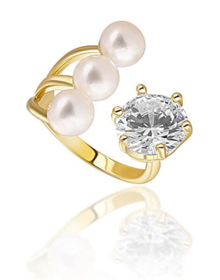 JwL Luxury Pearls Pozlacený prsten s pravými perlami a krystalem JL0694