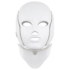 Ošetřující LED maska na obličej a krk bílá (LED Mask + Neck 7 Colors White)