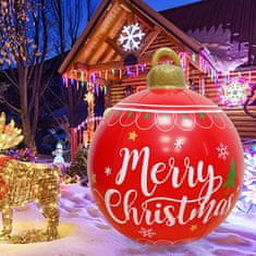 Netscroll Velká červená vánoční koule s nápisem Veselé Vánoce, se světlem a dálkovým ovladačem, nafukovací vánoční koule červené barvy, velikost 60 cm, venkovní/vnitřní vánoční dekorace, BallDecor
