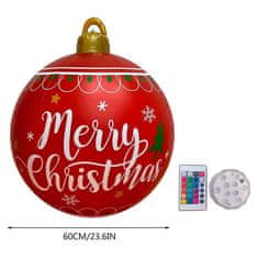 Netscroll Velká červená vánoční koule s nápisem Veselé Vánoce, se světlem a dálkovým ovladačem, nafukovací vánoční koule červené barvy, velikost 60 cm, venkovní/vnitřní vánoční dekorace, BallDecor