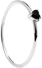 PDPAOLA Minimalistický stříbrný prsten se srdíčkem Black Heart Silver AN02-224 (Obvod 50 mm)