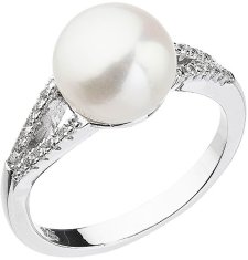 Něžný prsten s bílou říční perlou a zirkony 25003.1 (Obvod 52 mm)