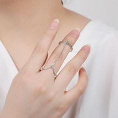 MOISS Netradiční dvojitý prsten ze stříbra se zirkony R00022 (Obvod 57 mm)