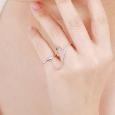 MOISS Netradiční dvojitý prsten ze stříbra se zirkony R00022 (Obvod 57 mm)