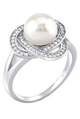 Silvego Stříbrný prsten Laguna s pravou přírodní bílou perlou LPS0044W (Obvod 53 mm)
