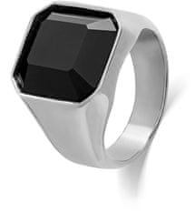 Troli Masivní prsten z oceli s černým krystalem (Obvod 55 mm)