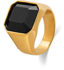 Troli Masivní pozlacený prsten s černým krystalem (Obvod 70 mm)