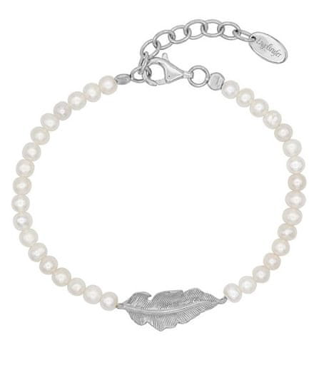 Engelsrufer Stříbrný perlový náramek s peříčkem ERB-GLORY-FEDER