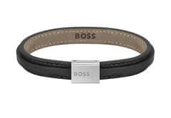 Hugo Boss Černý kožený náramek pro muže Grover 1580328 (Délka 18 cm)