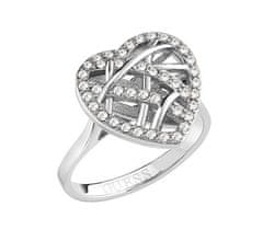 Guess Slušivý ocelový prsten Heart Cage JUBR03101JWRH (Obvod 54 mm)