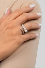 Brilio Silver Elegantní otevřený prsten s perlami RI098W