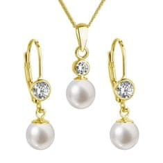 Evolution Group Pozlacená sada šperků se zirkony a pravými perlami 29006.1 (náušnice, řetízek, přívěsek)