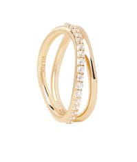 PDPAOLA Půvabný pozlacený prsten se zirkony Twister Essentials AN01-844 (Obvod 52 mm)