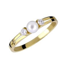 Brilio Něžný prsten ze žlutého zlata s krystaly a pravou perlou 225 001 00241 00 (Obvod 50 mm)