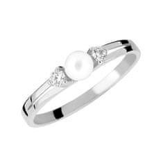 Brilio Něžný prsten z bílého zlata s krystaly a pravou perlou 225 001 00241 07 (Obvod 50 mm)