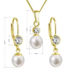 Evolution Group Pozlacená sada šperků se zirkony a pravými perlami 29006.1 (náušnice, řetízek, přívěsek)