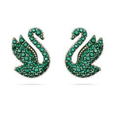 Swarovski Luxusní náušnice se zelenými krystaly Labuť Iconic Swan 5650063