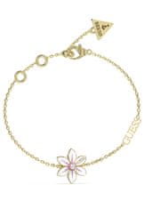 Guess Krásný pozlacený náramek s květinou White Lotus JUBB04134JWYGWH (Délka 18,5 cm)