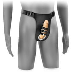 XSARA Postroj na penis kožený pás cudnosti tanga pro muže erekční klec - 71687565