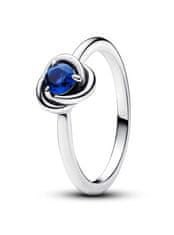 Pandora Stříbrný prsten s modrým krystalem Zářijový kruh věčnosti 192993C09 (Obvod 52 mm)