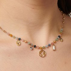 Brosway Slušivý pozlacený náhrdelník s korálky a přívěsky Chakra BHKN083