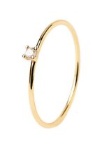 PDPAOLA Minimalistický pozlacený prsten se zirkonem White Solitary Essentials AN01-156 (Obvod 52 mm)