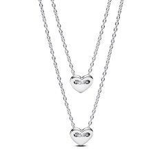 Pandora Dvojitý stříbrný náhrdelník Srdce Forever & Always 393207C00-45
