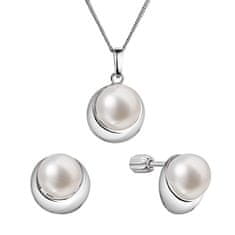 Evolution Group Půvabná sada stříbrných šperků s pravými perlami 29053.1B (náušnice, řetízek, přívěsek)