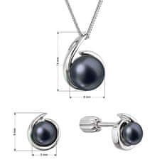 Evolution Group Sada stříbrných šperků s černými říčními perlami 29063.3B black (náušnice, řetízek, přívěsek)