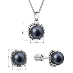 Evolution Group Sada stříbrných šperků s černými říčními perlami 29065.3B black (náušnice, řetízek, přívěsek)