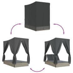 Vidaxl Dvojité lehátko se střechou a závěsy světle šedé polyratan