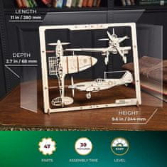 UGEARS 2.5d dřevěné mechanické puzzle stíhací letadlo