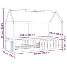 Petromila Dětská domečková postel 90 x 200 cm masivní borové dřevo