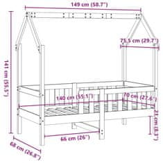 Vidaxl Dětská domečková postel bílá 70 x 140 cm masivní borové dřevo