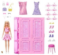 Mattel Barbie Šatník snů v pastelových barvách s panenkou, oblečky a doplňky, 25+ herních dílků HXD58