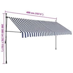 Vidaxl Ručně zatahovací markýza s LED světlem 400 cm modrobílá