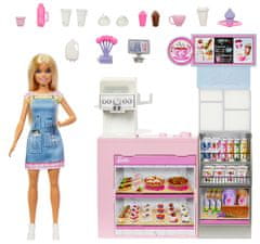 Mattel Barbie Kavárna s panenkou, blond vlasy, kávovar a 10+ herních dílků HXN94