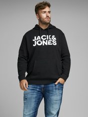Jack&Jones Plus Pánská mikina JJECORP Regular Fit 12163777 Black/large print (Velikost 5XL)