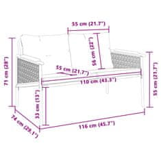 Vidaxl Zahradní lavice s poduškami 116 cm černá ocel