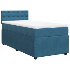 Vidaxl Box spring postel s matrací modrá 100 x 200 cm samet