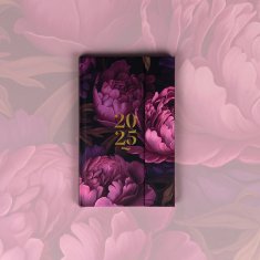 Grooters NOTIQUE Týdenní magnetický diář Fialové květy 2025, 13 x 21 cm