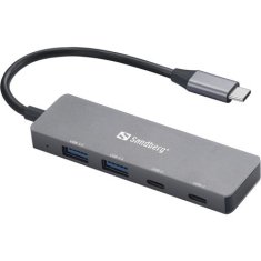 Sandberg USB Hub USB-C/ 2xUSB-A, 2x USB-C - stříbrný