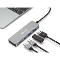 Sandberg USB Hub USB-C/ 2xUSB-A, 2x USB-C - stříbrný