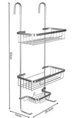 Malatec Závěsná sprchová polička ze stříbrného hliníku, 3 police, rozměry 63/14/28,5 cm