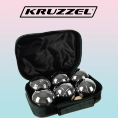Kruzzel Sada 6 chromových kuliček pro hru Boule s nylonovým pouzdrem a dřevěnou koulí, průměr 7,3 cm